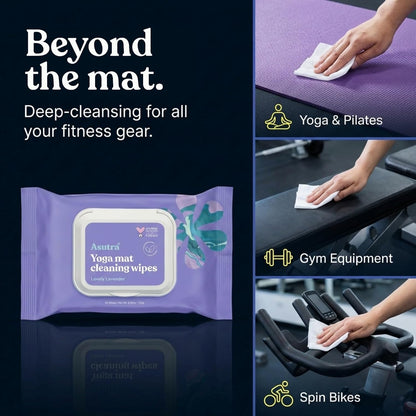 ASUTRA Yoga Mat Cleaning Wipes (Lovely Lavender), 1 Pouch (30 Wipes) - No Slippery Residue, Deep-Cleansing for Fitness Gear & Gym Equipment