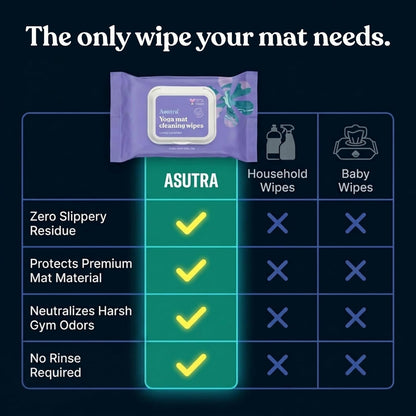 ASUTRA Yoga Mat Cleaning Wipes (Lovely Lavender), 1 Pouch (30 Wipes) - No Slippery Residue, Deep-Cleansing for Fitness Gear & Gym Equipment
