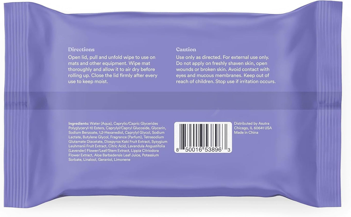 ASUTRA Yoga Mat Cleaning Wipes (Lovely Lavender), 1 Pouch (30 Wipes) - No Slippery Residue, Deep-Cleansing for Fitness Gear & Gym Equipment