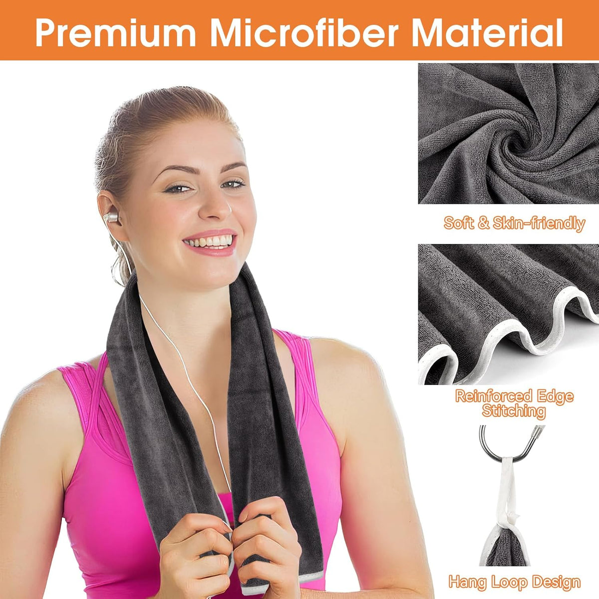 3 Pack Microfiber Gym Towels, Super Soft, Quick Drying, 14.2" x 30" | Absorbent Towel for Fitness, Yoga, Swimming, Sports, Workout, Skin-Friendly for Women Men