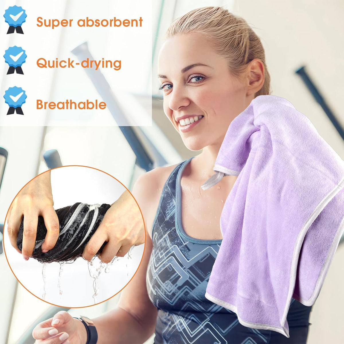 3 Pack Microfiber Gym Towels, Super Soft, Quick Drying, 14.2" x 30" | Absorbent Towel for Fitness, Yoga, Swimming, Sports, Workout, Skin-Friendly for Women Men