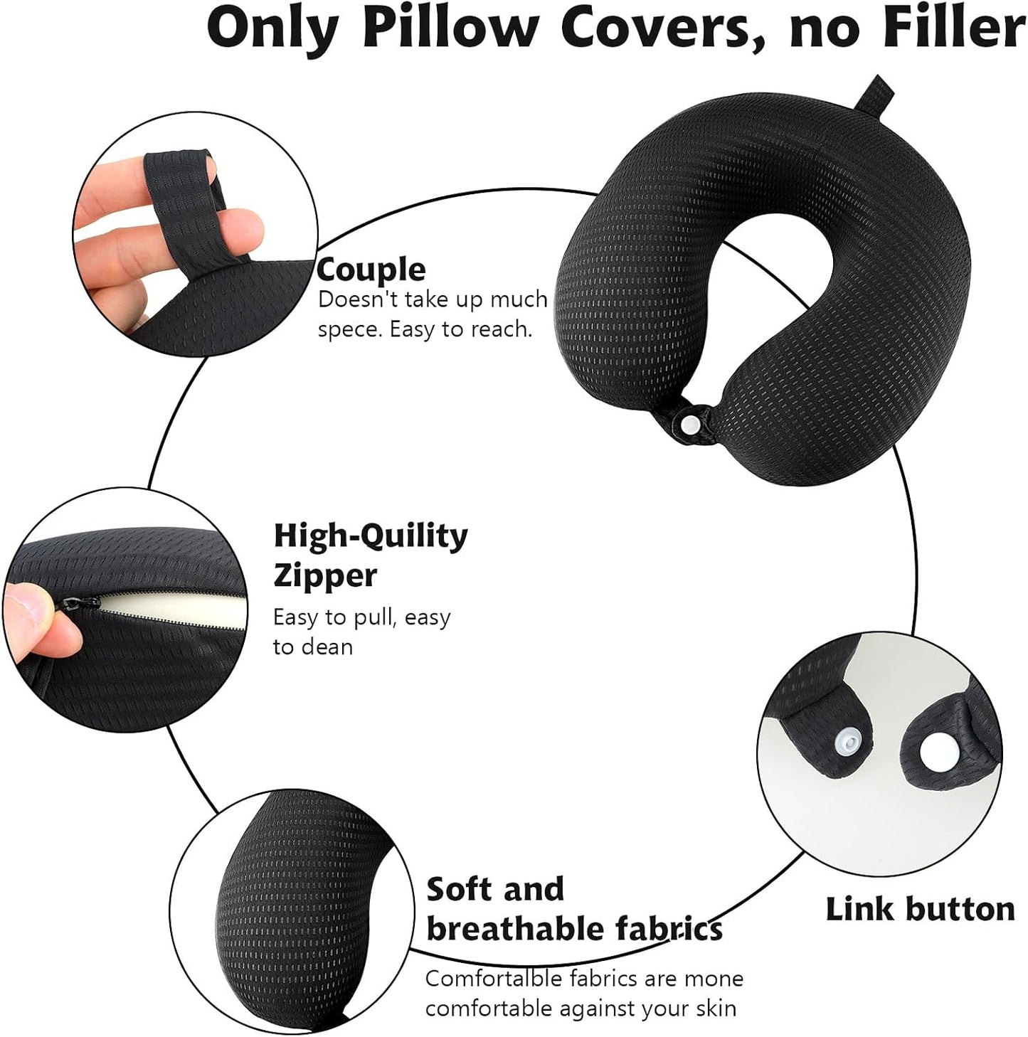 Neck Pillow Replacement Cover Travel U Neck Pillow Case Cover Travel Neck Pillow Cover Pillow, 13.39‘’ U Shaped Neck Pillow Washable Cover, Airplane Pillow Cover (Only Pillow Covers, no Filler)