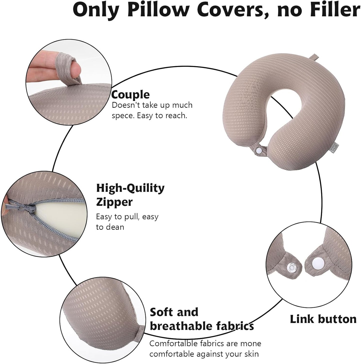 Neck Pillow Replacement Cover Travel U Neck Pillow Case Cover Travel Neck Pillow Cover Pillow, 13.39‘’ U Shaped Neck Pillow Washable Cover, Airplane Pillow Cover (Only Pillow Covers, no Filler)