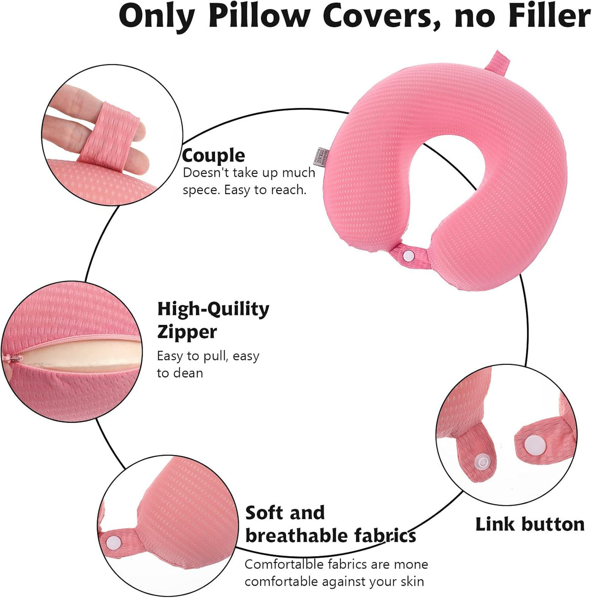Neck Pillow Replacement Cover Travel U Neck Pillow Case Cover Travel Neck Pillow Cover Pillow, 13.39‘’ U Shaped Neck Pillow Washable Cover, Airplane Pillow Cover (Only Pillow Covers, no Filler)