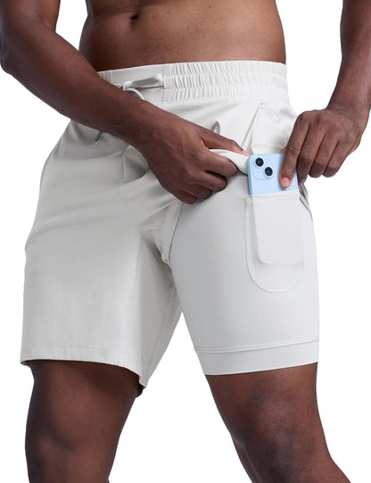 2 in 1 Running Shorts 7" | Lightweight, Quick Dry, Workout, Pockets, for Men