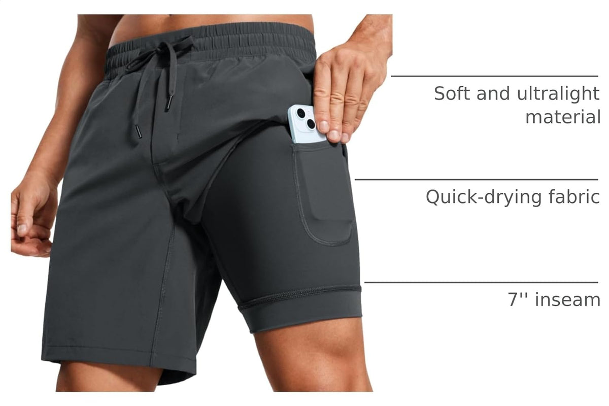 2 in 1 Running Shorts 7" | Lightweight, Quick Dry, Workout, Pockets, for Men