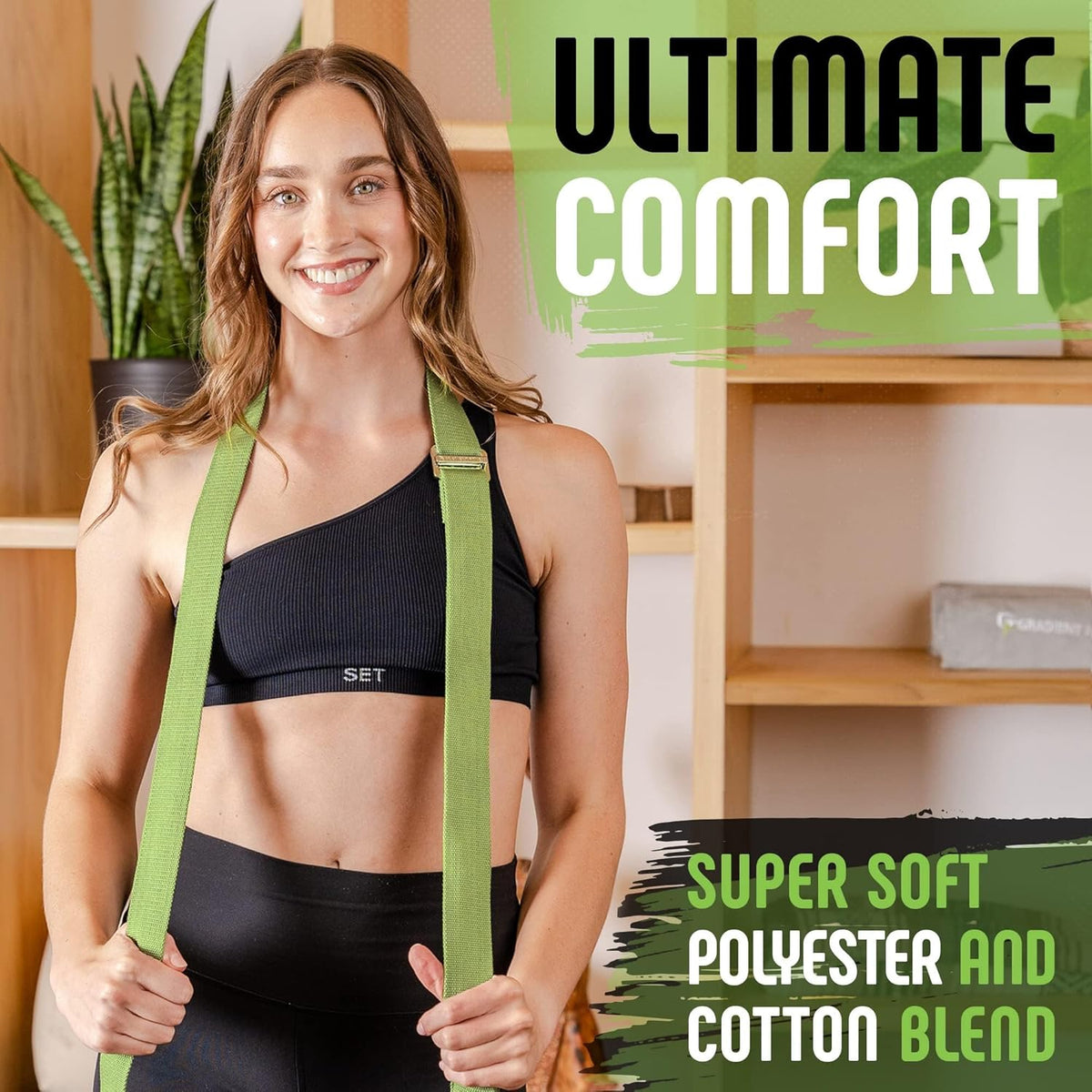 Yoga Strap, Friction-Less Easy-Feed Buckle, Super Soft Cotton/Polyester Blend Webbing, Free eGuide. (8 Feet)