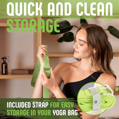 Yoga Strap, Friction-Less Easy-Feed Buckle, Super Soft Cotton/Polyester Blend Webbing, Free eGuide. (8 Feet)