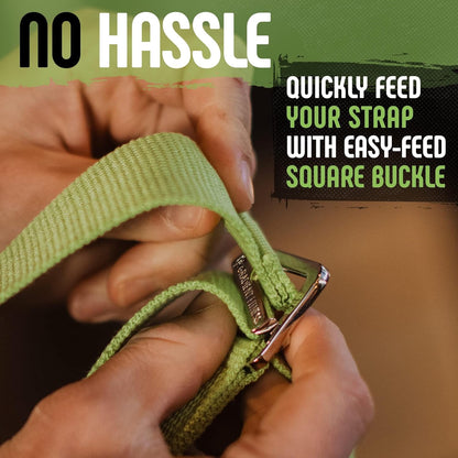 Yoga Strap, Friction-Less Easy-Feed Buckle, Super Soft Cotton/Polyester Blend Webbing, Free eGuide. (8 Feet)