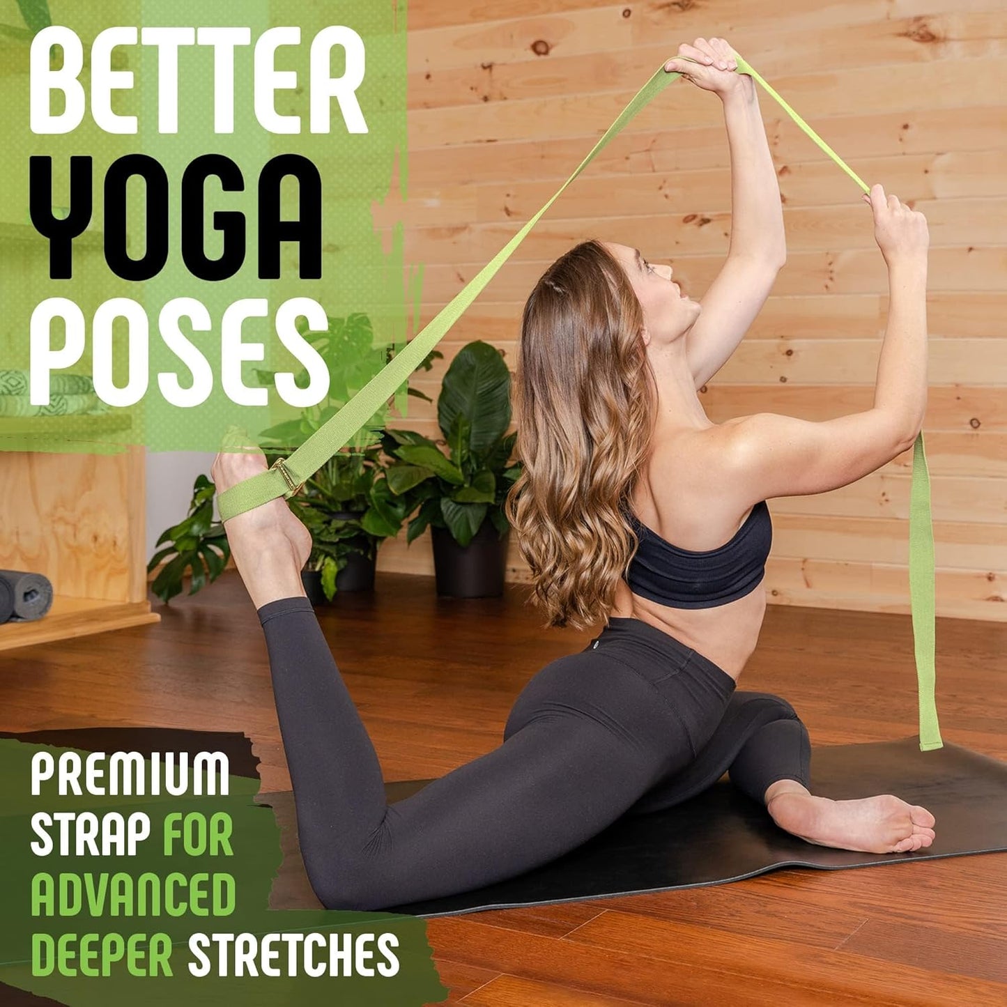 Yoga Strap, Friction-Less Easy-Feed Buckle, Super Soft Cotton/Polyester Blend Webbing, Free eGuide. (8 Feet)