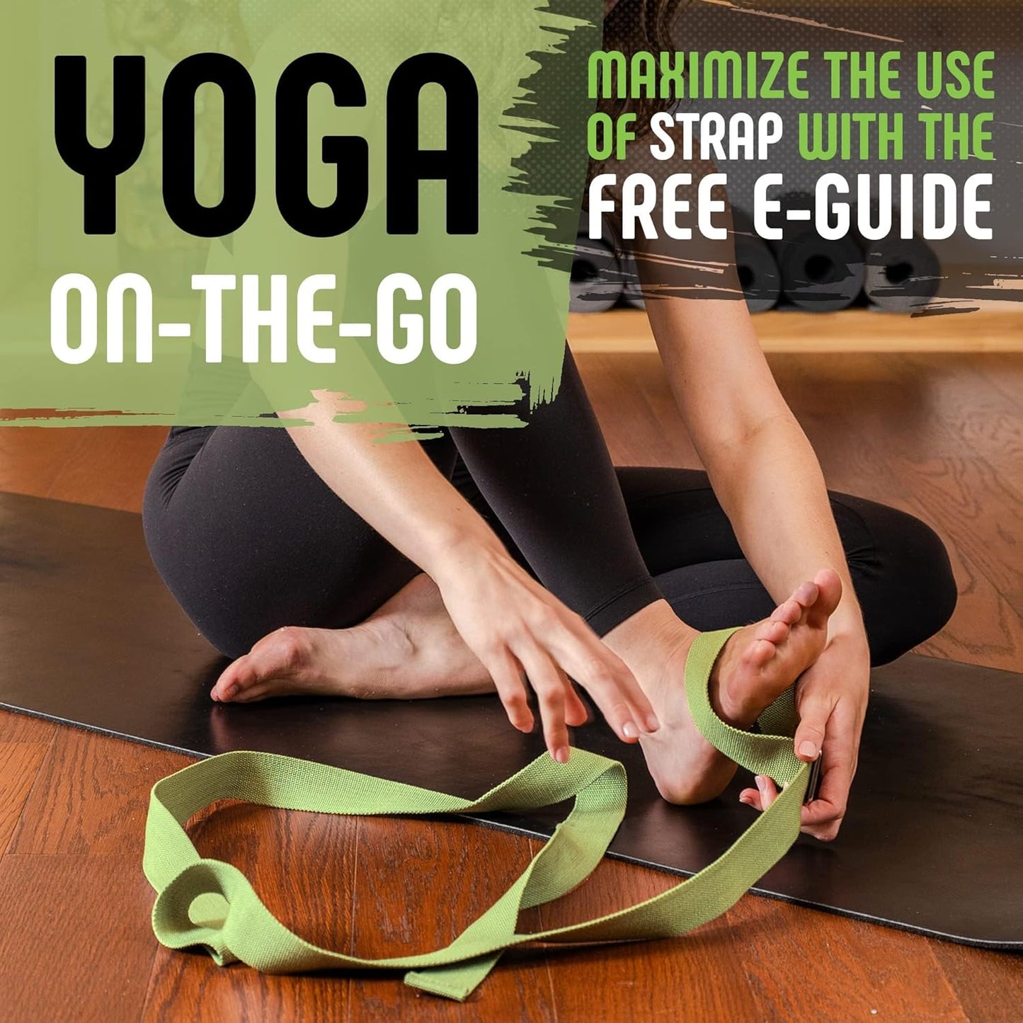 Yoga Strap, Friction-Less Easy-Feed Buckle, Super Soft Cotton/Polyester Blend Webbing, Free eGuide. (8 Feet)
