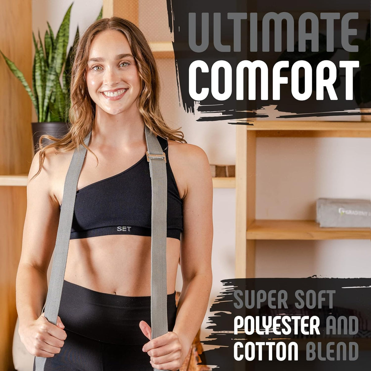 Yoga Strap, Friction-Less Easy-Feed Buckle, Super Soft Cotton/Polyester Blend Webbing, Free eGuide. (8 Feet)