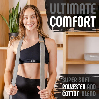 Yoga Strap, Friction-Less Easy-Feed Buckle, Super Soft Cotton/Polyester Blend Webbing, Free eGuide. (8 Feet)