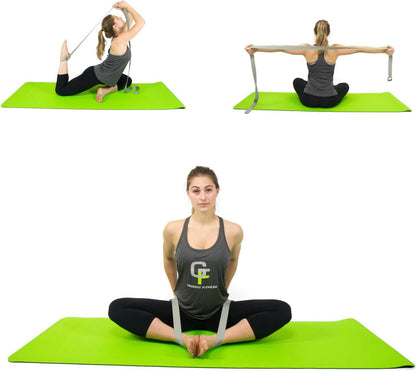 Yoga Strap, Friction-Less Easy-Feed Buckle, Super Soft Cotton/Polyester Blend Webbing, Free eGuide. (8 Feet)