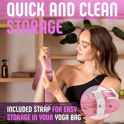 Yoga Strap, Friction-Less Easy-Feed Buckle, Super Soft Cotton/Polyester Blend Webbing, Free eGuide. (8 Feet)