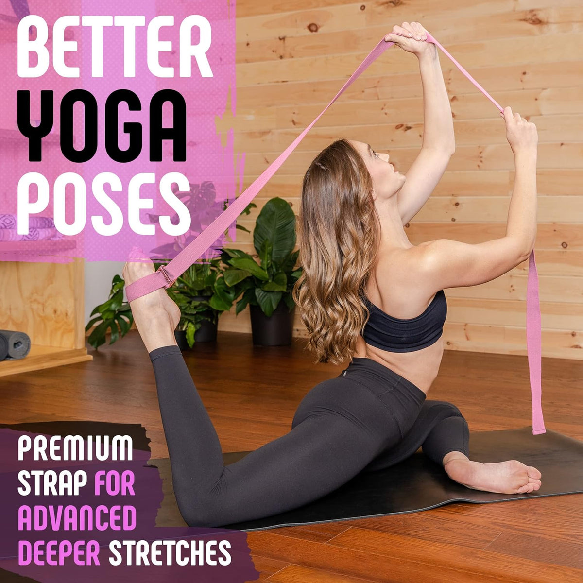 Yoga Strap, Friction-Less Easy-Feed Buckle, Super Soft Cotton/Polyester Blend Webbing, Free eGuide. (8 Feet)