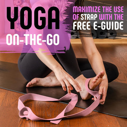 Yoga Strap, Friction-Less Easy-Feed Buckle, Super Soft Cotton/Polyester Blend Webbing, Free eGuide. (8 Feet)