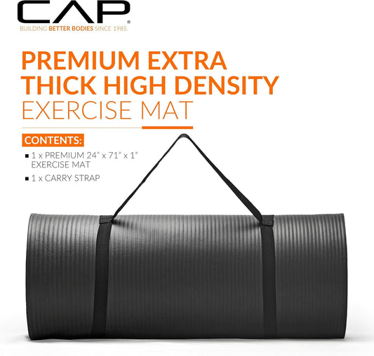 Barbell 1-Inch High Density Exercise Yoga Mat with Strap | Multiple Colors