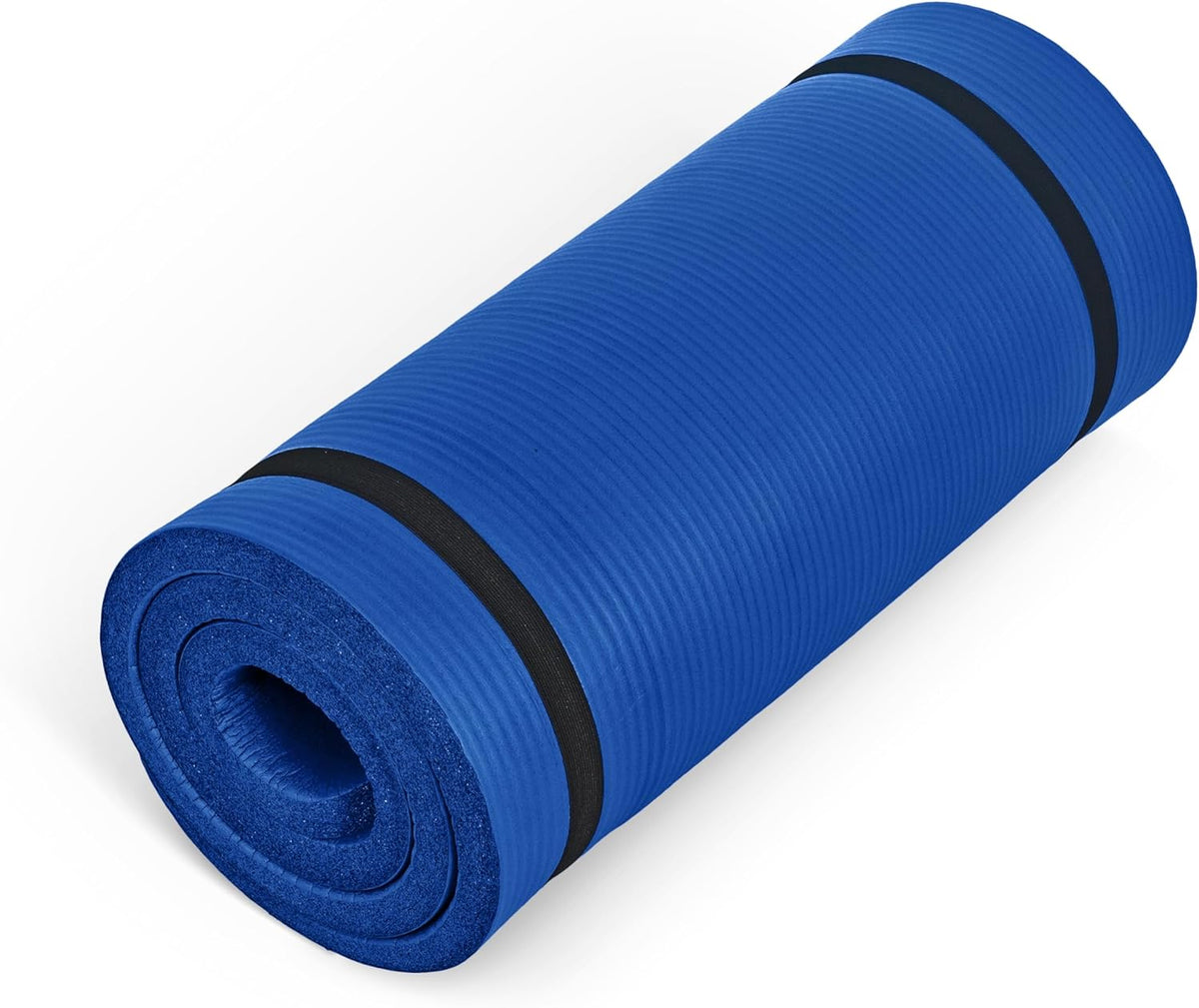 Barbell 1-Inch High Density Exercise Yoga Mat with Strap | Multiple Colors
