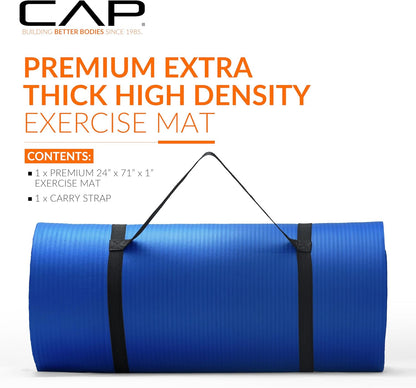 Barbell 1-Inch High Density Exercise Yoga Mat with Strap | Multiple Colors