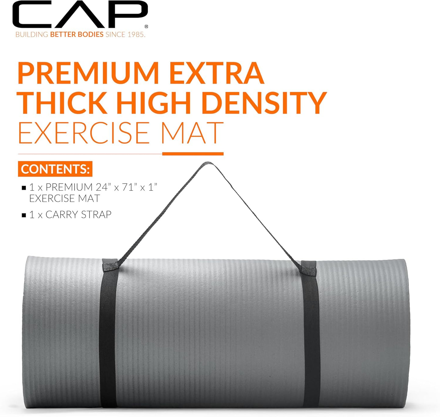 Barbell 1-Inch High Density Exercise Yoga Mat with Strap | Multiple Colors