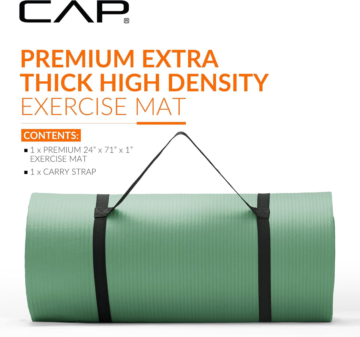 Barbell 1-Inch High Density Exercise Yoga Mat with Strap | Multiple Colors