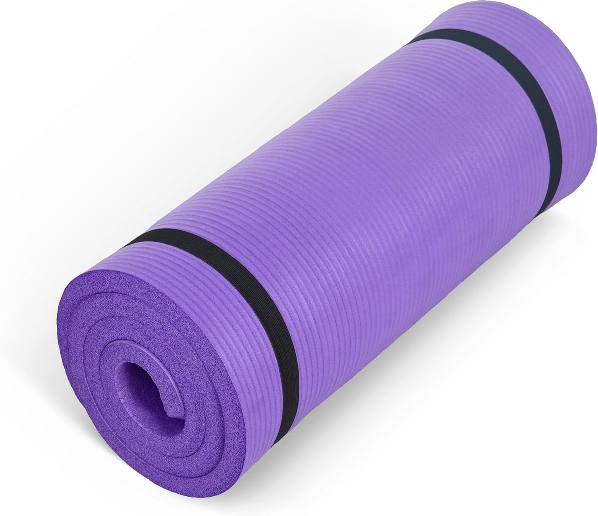 Barbell 1-Inch High Density Exercise Yoga Mat with Strap | Multiple Colors