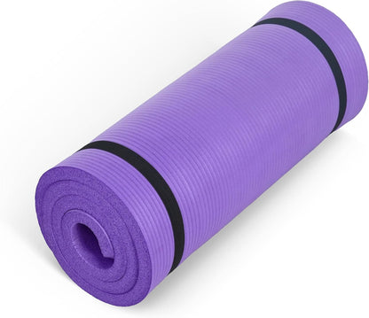 Barbell 1-Inch High Density Exercise Yoga Mat with Strap | Multiple Colors