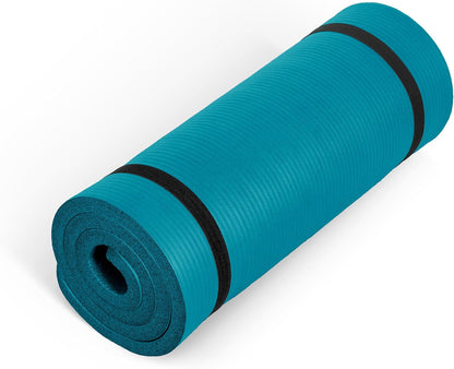 Barbell 1-Inch High Density Exercise Yoga Mat with Strap | Multiple Colors