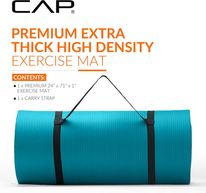 Barbell 1-Inch High Density Exercise Yoga Mat with Strap | Multiple Colors