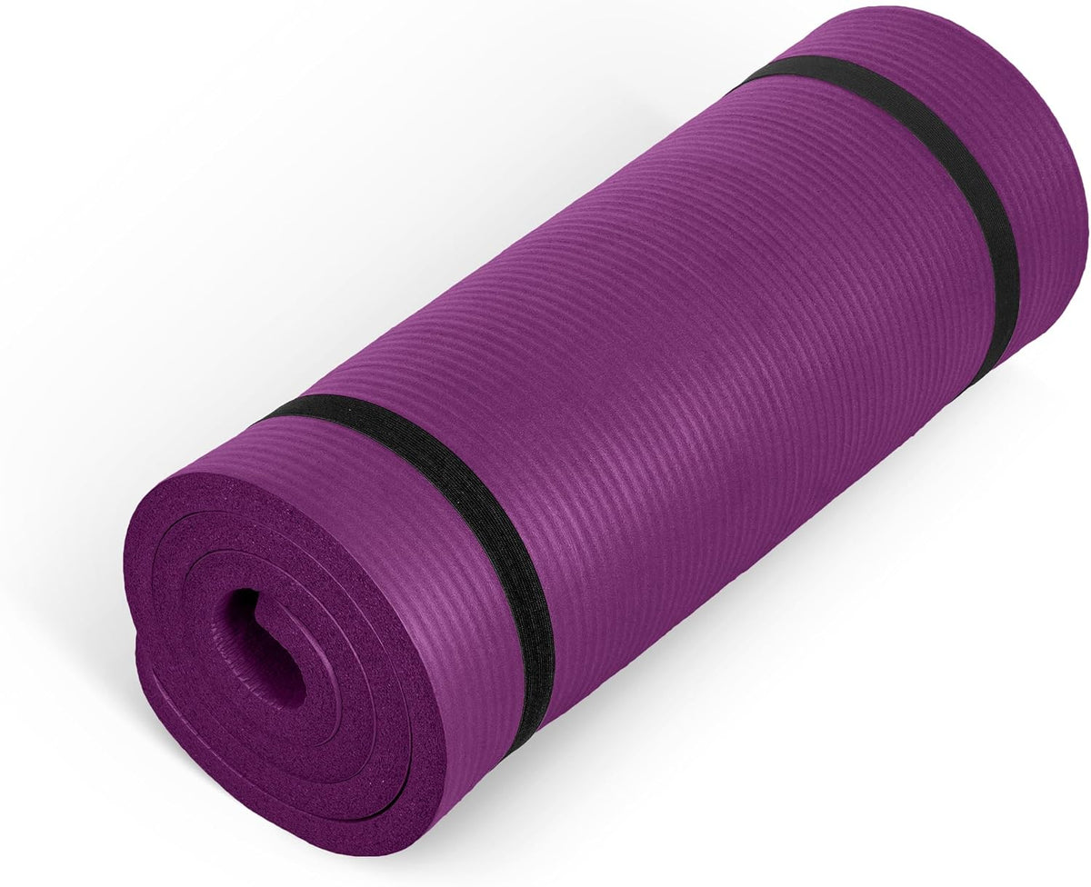 Barbell 1-Inch High Density Exercise Yoga Mat with Strap | Multiple Colors