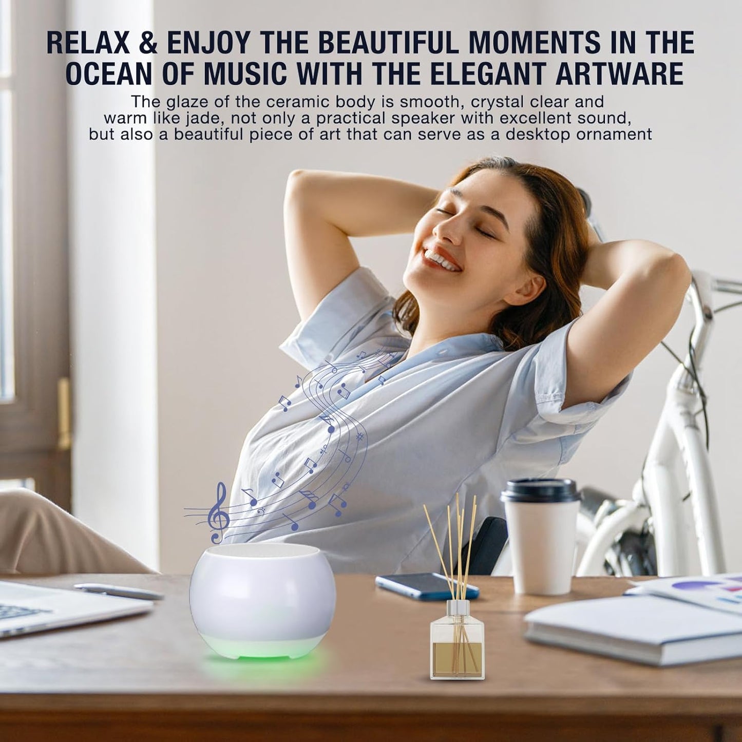 Soundary Ceramic Craft Bluetooth Speaker for Meditation & Yoga, Sound Therapy Machine for Stress Relief, Sleep Aid and Focus, Deep Bass, Louder Volume, Light Effect for Boxing Breathing (Purple)