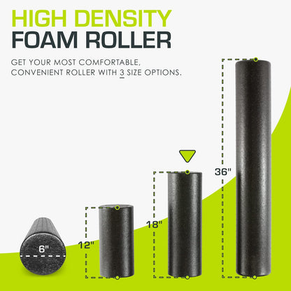 High Density Foam Rollers 12 - inches long, Firm Full Body Athletic Massage Tool for Back Stretching, Yoga, Pilates, Post Workout Muscle Recuperation, Black/Blue