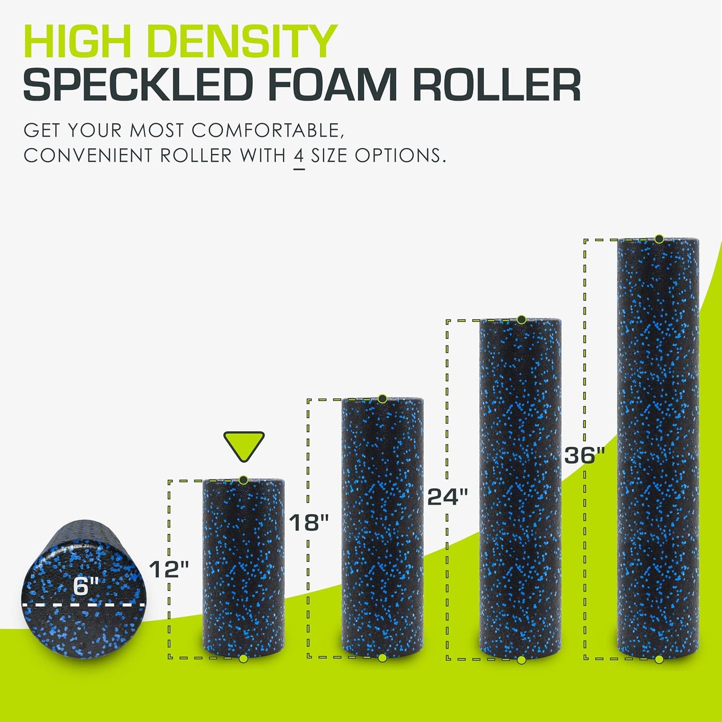 High Density Foam Rollers 12 - inches long, Firm Full Body Athletic Massage Tool for Back Stretching, Yoga, Pilates, Post Workout Muscle Recuperation, Black/Blue