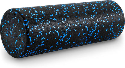 High Density Foam Rollers 12 - inches long, Firm Full Body Athletic Massage Tool for Back Stretching, Yoga, Pilates, Post Workout Muscle Recuperation, Black/Blue