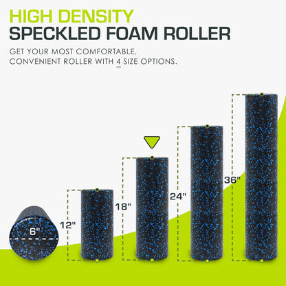 High Density Foam Rollers 12 - inches long, Firm Full Body Athletic Massage Tool for Back Stretching, Yoga, Pilates, Post Workout Muscle Recuperation, Black/Blue