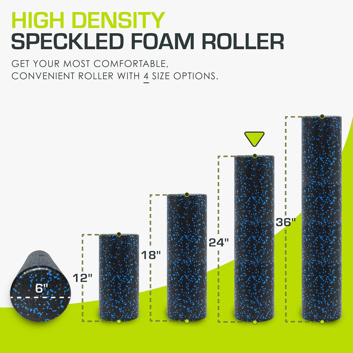 High Density Foam Rollers 12 - inches long, Firm Full Body Athletic Massage Tool for Back Stretching, Yoga, Pilates, Post Workout Muscle Recuperation, Black/Blue