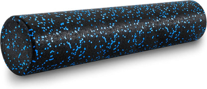 High Density Foam Rollers 12 - inches long, Firm Full Body Athletic Massage Tool for Back Stretching, Yoga, Pilates, Post Workout Muscle Recuperation, Black/Blue
