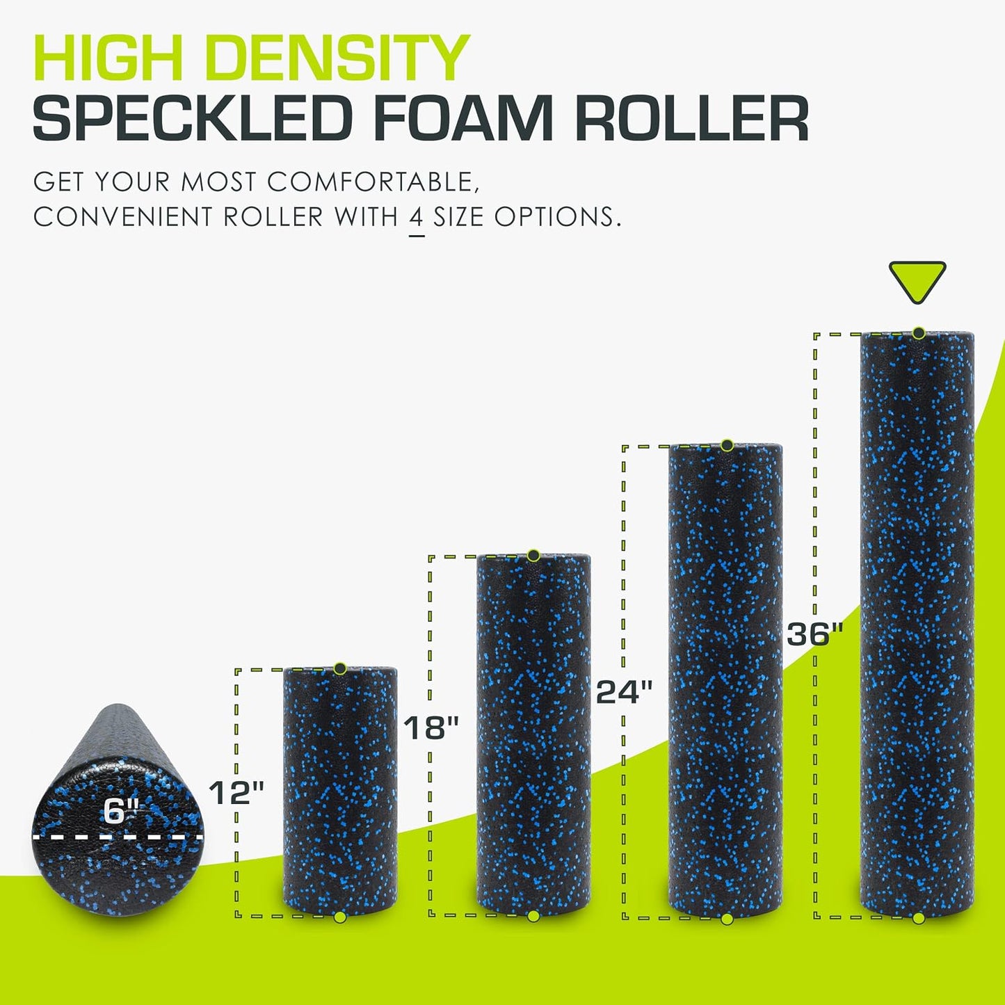 High Density Foam Rollers 12 - inches long, Firm Full Body Athletic Massage Tool for Back Stretching, Yoga, Pilates, Post Workout Muscle Recuperation, Black/Blue