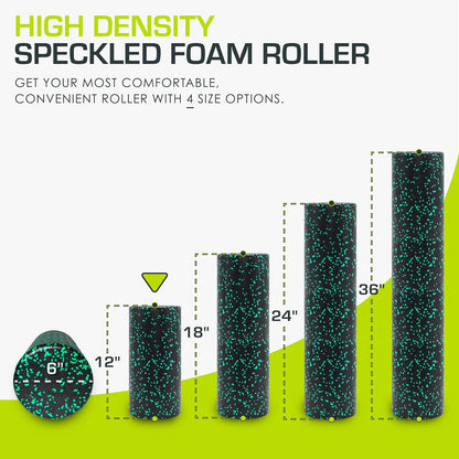 High Density Foam Rollers 12 - inches long, Firm Full Body Athletic Massage Tool for Back Stretching, Yoga, Pilates, Post Workout Muscle Recuperation, Black/Blue