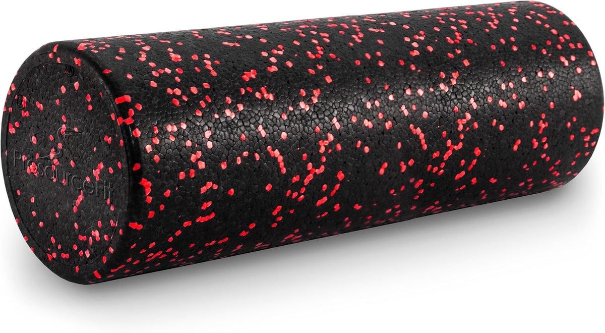 High Density Foam Rollers 12 - inches long, Firm Full Body Athletic Massage Tool for Back Stretching, Yoga, Pilates, Post Workout Muscle Recuperation, Black/Blue