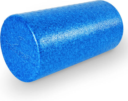 High Density Foam Rollers 12 - inches long, Firm Full Body Athletic Massage Tool for Back Stretching, Yoga, Pilates, Post Workout Muscle Recuperation, Black/Blue