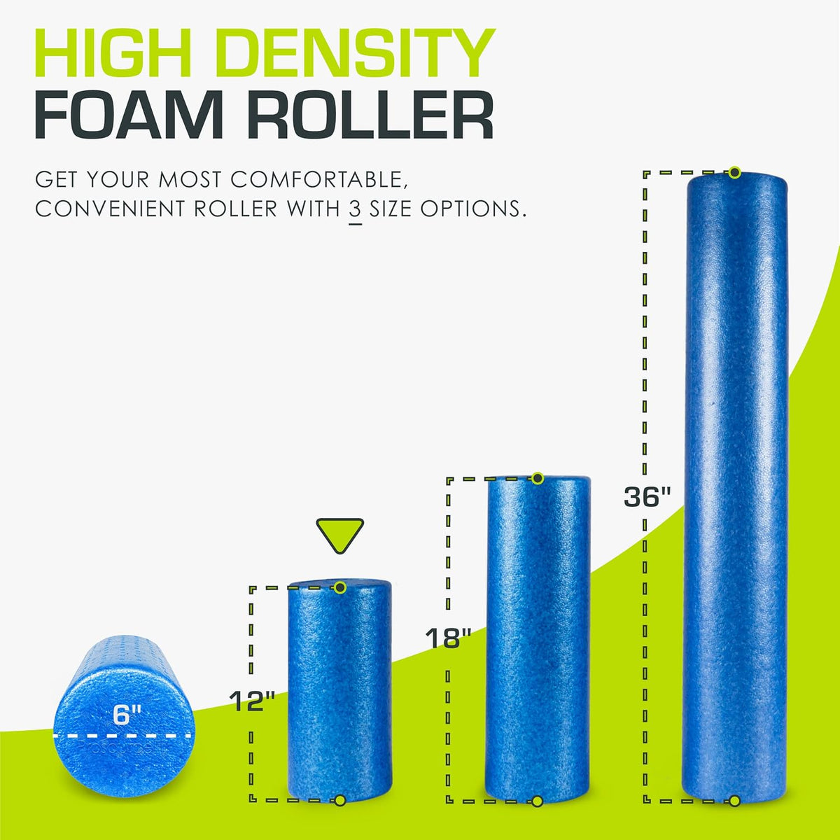 High Density Foam Rollers 12 - inches long, Firm Full Body Athletic Massage Tool for Back Stretching, Yoga, Pilates, Post Workout Muscle Recuperation, Black/Blue