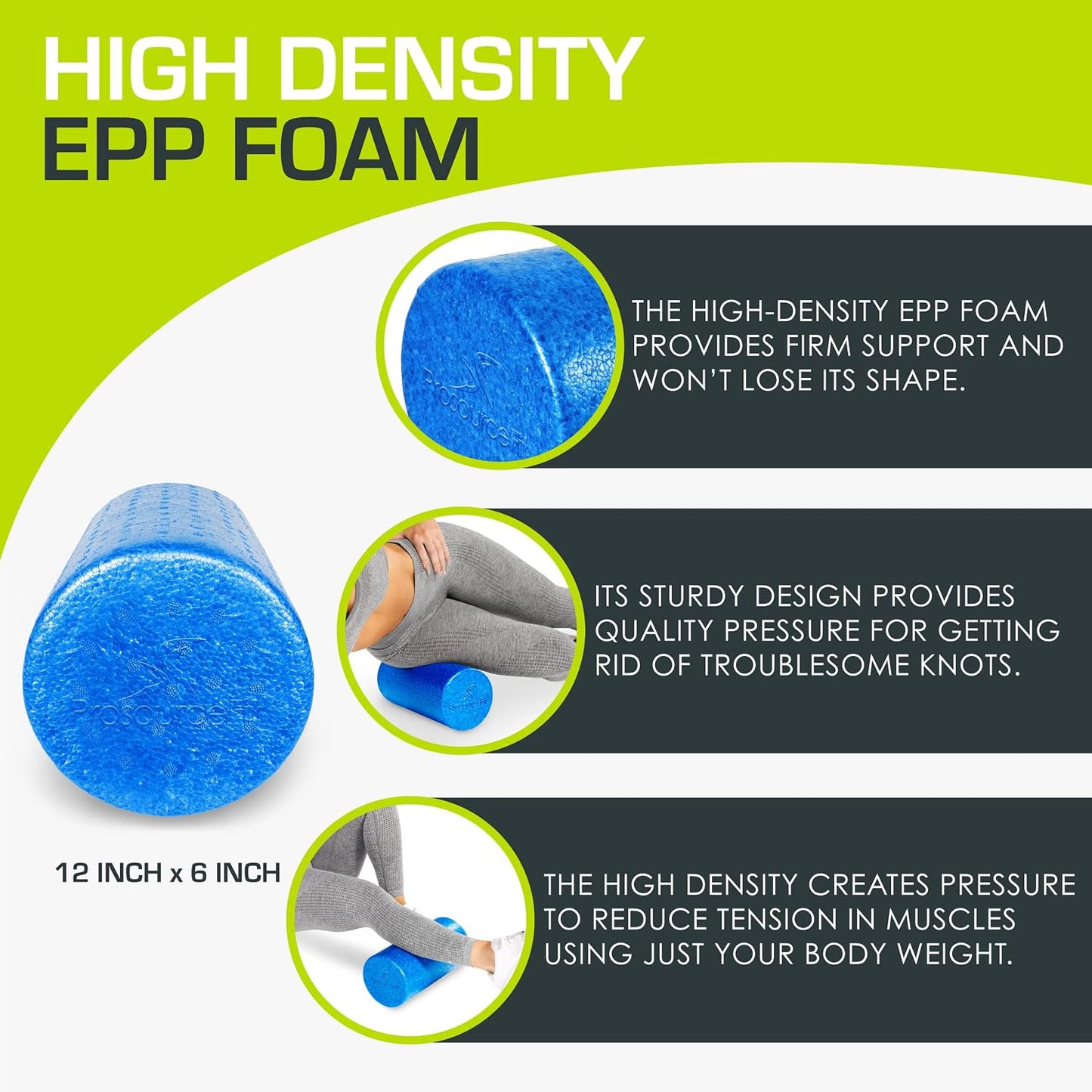 High Density Foam Rollers 12 - inches long, Firm Full Body Athletic Massage Tool for Back Stretching, Yoga, Pilates, Post Workout Muscle Recuperation, Black/Blue