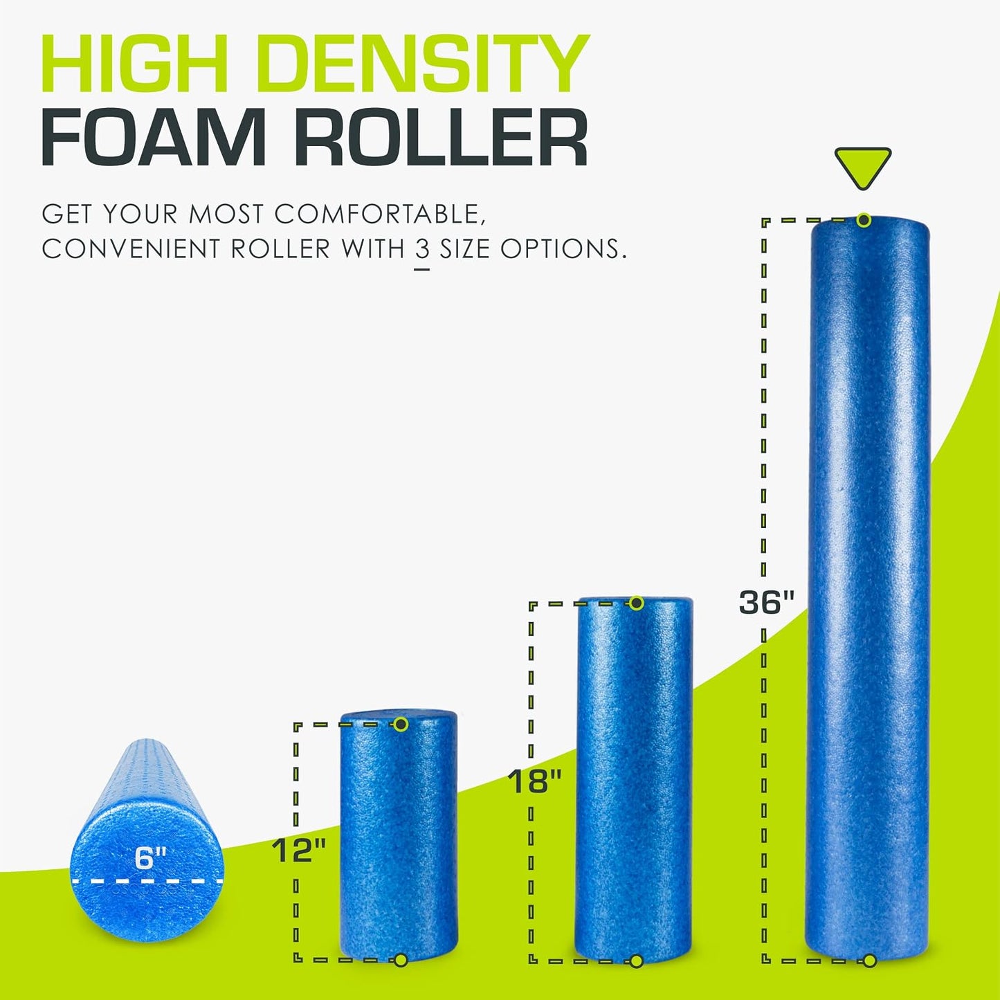 High Density Foam Rollers 12 - inches long, Firm Full Body Athletic Massage Tool for Back Stretching, Yoga, Pilates, Post Workout Muscle Recuperation, Black/Blue