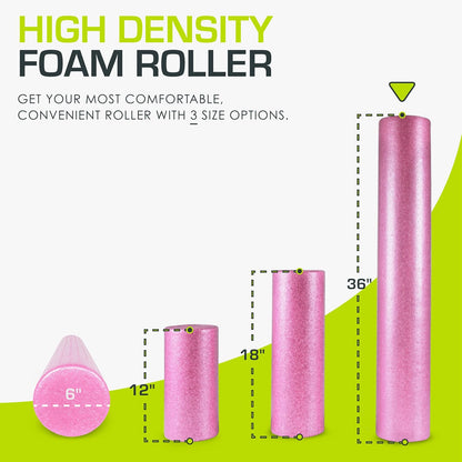 High Density Foam Rollers 12 - inches long, Firm Full Body Athletic Massage Tool for Back Stretching, Yoga, Pilates, Post Workout Muscle Recuperation, Black/Blue