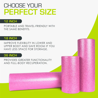 High Density Foam Rollers 12 - inches long, Firm Full Body Athletic Massage Tool for Back Stretching, Yoga, Pilates, Post Workout Muscle Recuperation, Black/Blue