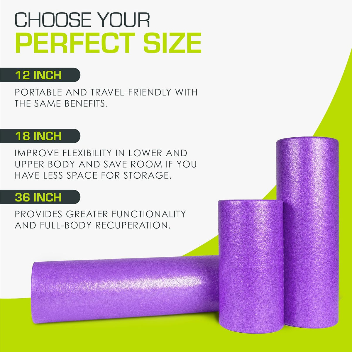 High Density Foam Rollers 12 - inches long, Firm Full Body Athletic Massage Tool for Back Stretching, Yoga, Pilates, Post Workout Muscle Recuperation, Black/Blue