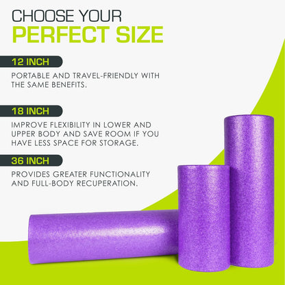 High Density Foam Rollers 12 - inches long, Firm Full Body Athletic Massage Tool for Back Stretching, Yoga, Pilates, Post Workout Muscle Recuperation, Black/Blue