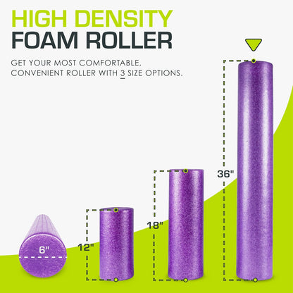 High Density Foam Rollers 12 - inches long, Firm Full Body Athletic Massage Tool for Back Stretching, Yoga, Pilates, Post Workout Muscle Recuperation, Black/Blue